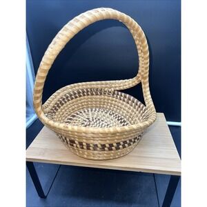 Vintage Gullah Charleston South Carolina Handled Sweet Grass Basket Handmade 10"